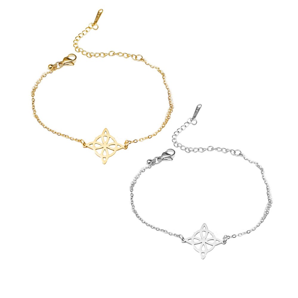 1 Pair Witches Knot Charm Bracelets Set Stainless Steel Celtic Knot Wiccan Symbol Pagan Triple Goddess Braided Adjustable String Rope for Women Men Couple Geometric Witchcraft Jewelry-B