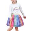 Girls Skirt Set 2 Piece Long Shirt Tutu Skirt Rainbow Multicolor Sequin 9-10 view 1