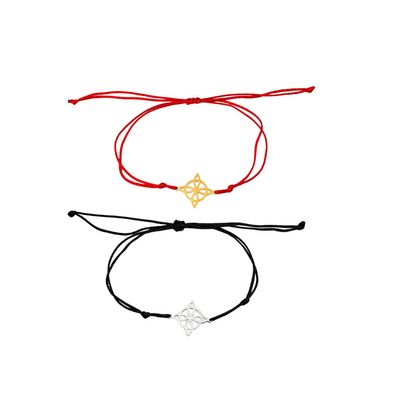 1 Pair Witches Knot Charm Bracelets Set Stainless Steel Celtic Knot Wiccan Symbol Pagan Triple Goddess Braided Adjustable String Rope for Women Men Couple Geometric Witchcraft Jewelry-A