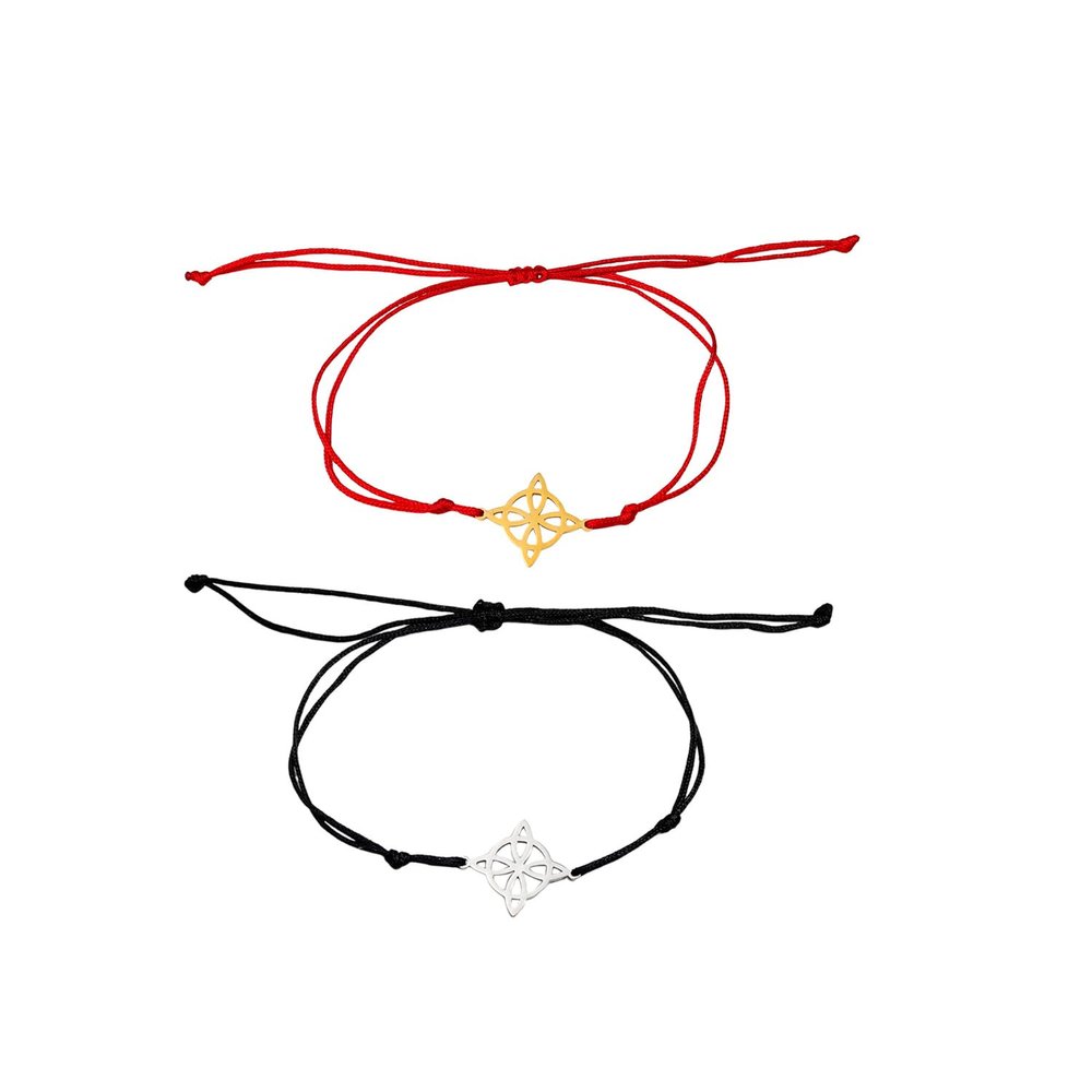 1 Pair Witches Knot Charm Bracelets Set Stainless Steel Celtic Knot Wiccan Symbol Pagan Triple Goddess Braided Adjustable String Rope for Women Men Couple Geometric Witchcraft Jewelry-A