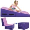 Gymnastics Cheese Mat for Kid Adult, 48"X24"X14" Folding Tumbling Mat for Home Gym, Incline Wedge With Non-Slip PVC Surface & Handle, Pink view 1