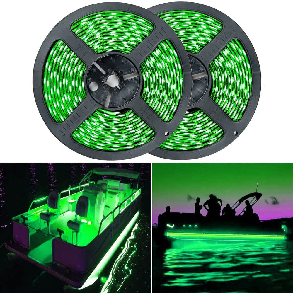 Seaponer Pontoon Boat Light, Marine Led Light Strip for Duck Jon Bass Boat Sailboat Kayak Flex Lighting for Boat Deck Accent Interior Lights Fishing Night, Green, 12v, 10m (32.8ft)