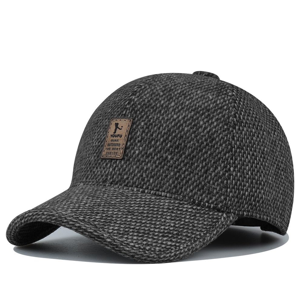 Clakllie Men's Winter Hat Outdoor Visor Dad Hat Warm Wool Sport Golf Baseball Cap Hats with Earflaps Trucker Hats,Black-1