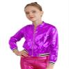 Jhaoyu Kids Girls Boys Metallic Bomber Moto Jacket Coat Hip Hop Jazz Modern Dance Top Disco Party Wear Purple 6 Years view 1