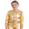 Jhaoyu Kids Girls Boys Metallic Bomber Moto Jacket Coat Hip Hop Jazz Modern Dance Top Disco Party Wear Gold 16 Years view 1