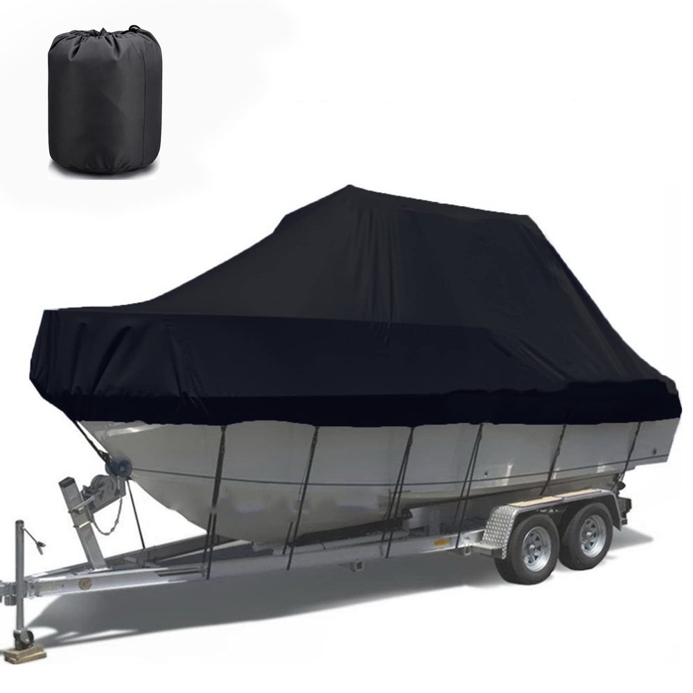 ELVONS Mooring Covers for Boats, 600d Waterproof and Breathable Heavy Duty Open Boat Cover Apply to Winter Outdoor Protection with Adjustable Buckle, 11-27ft,Black,19~21ft(820cm*530cm)