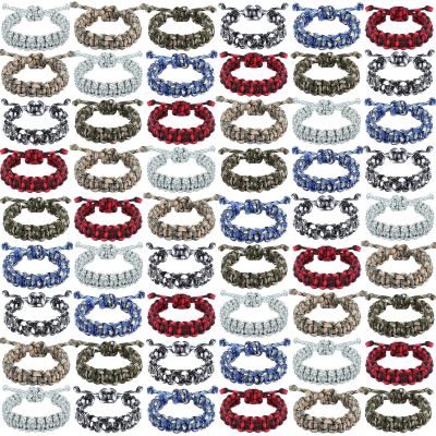 Inbagi 50 Pieces Adjustable Paracord Bracelets Bulk Camo Parachute Survival Bracelets Braided Wristband for Women Men Camping Climbing Theme Party Favor, 6 Colors