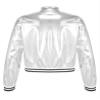 Jhaoyu Kids Girls Boys Metallic Bomber Moto Jacket Coat Hip Hop Jazz Modern Dance Top Disco Party Wear Silver 10 Years view 4