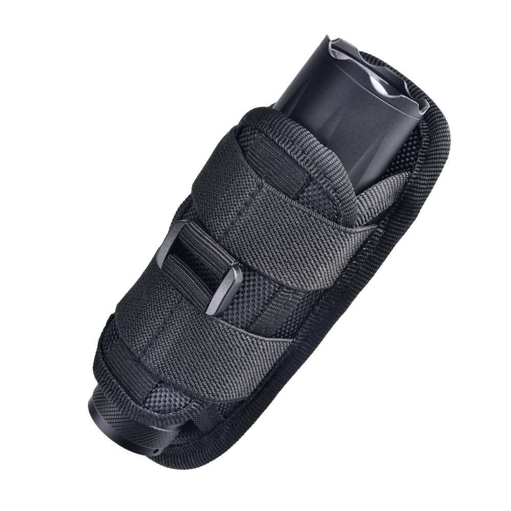 Azarxis Flashlinght Pouch Holster, Tactical Flashlight Torch Carry Case Belt Holder Molle Mini Scissor Folding Knife Bag (Black - Style A)