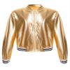 Jhaoyu Kids Girls Boys Metallic Bomber Moto Jacket Coat Hip Hop Jazz Modern Dance Top Disco Party Wear Gold 8 Years view 3