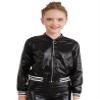Jhaoyu Kids Girls Boys Metallic Bomber Moto Jacket Coat Hip Hop Jazz Modern Dance Top Disco Party Wear Black 6 Years view 1