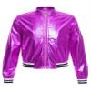 Jhaoyu Kids Girls Boys Metallic Bomber Moto Jacket Coat Hip Hop Jazz Modern Dance Top Disco Party Wear Purple 10 Years view 3