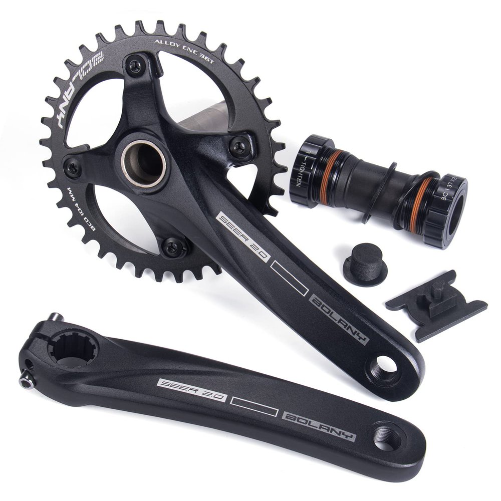 BOLANY Bike Cranksets 170mm Hollow Integrated 104BCD Single Speed Round Chainring 34T/36T MTB Crankset with Bottom Bracket (36T)
