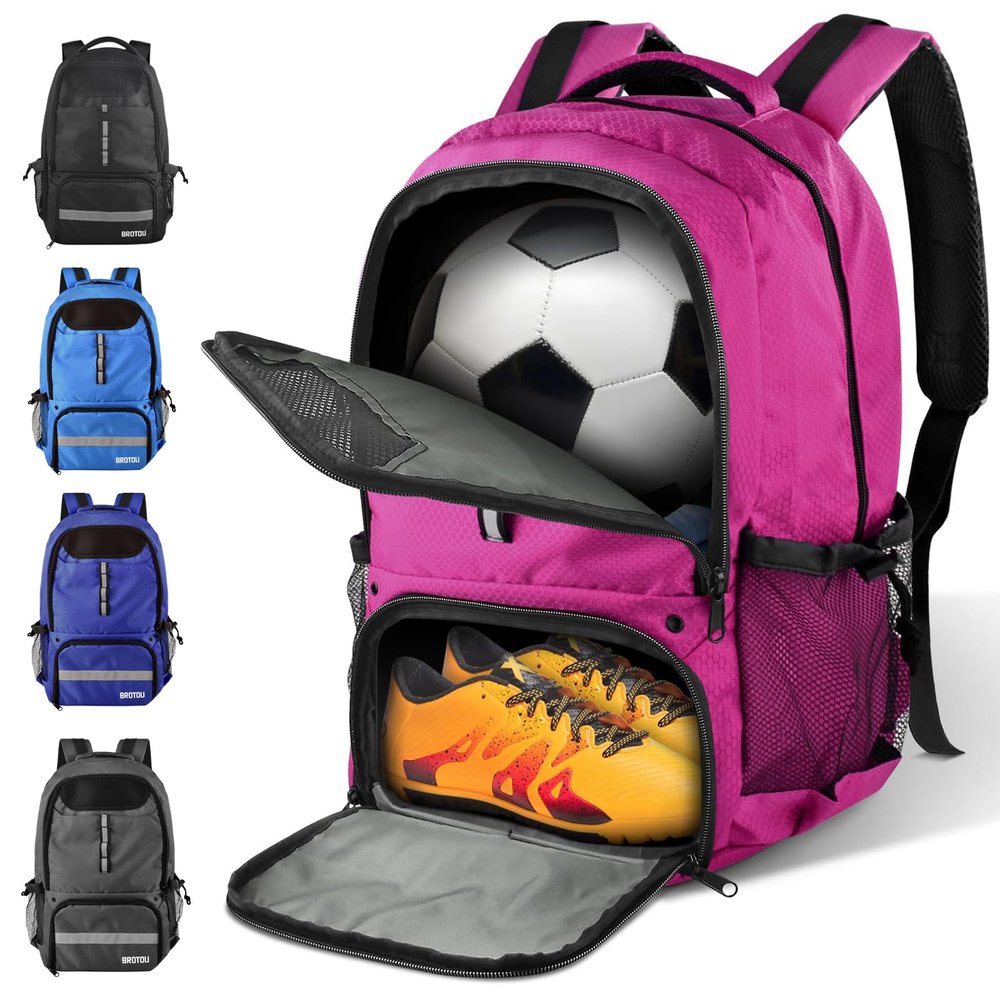 BROTOU Soccer Backpack Sports Bag with Ball Holder and Shoe Compartment for Football Basketball Volleyball Rugby