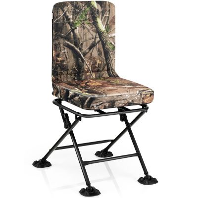 Giantex Hunting Chairs for Blinds - 360 Swivel Silent Hunter Chair, Folding Camo Rotating Blind Seat with Padded Cushion, Backrest, Non-Slip Oversized Duck Feet, Portable, Hunt Gear and Equipment