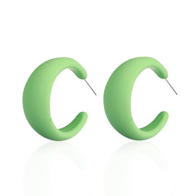 Acrylic Resin Hoop Earrings - 70s 80s Colorful C Shape Trendy Chunky Cute Candy Earrings - Light Green