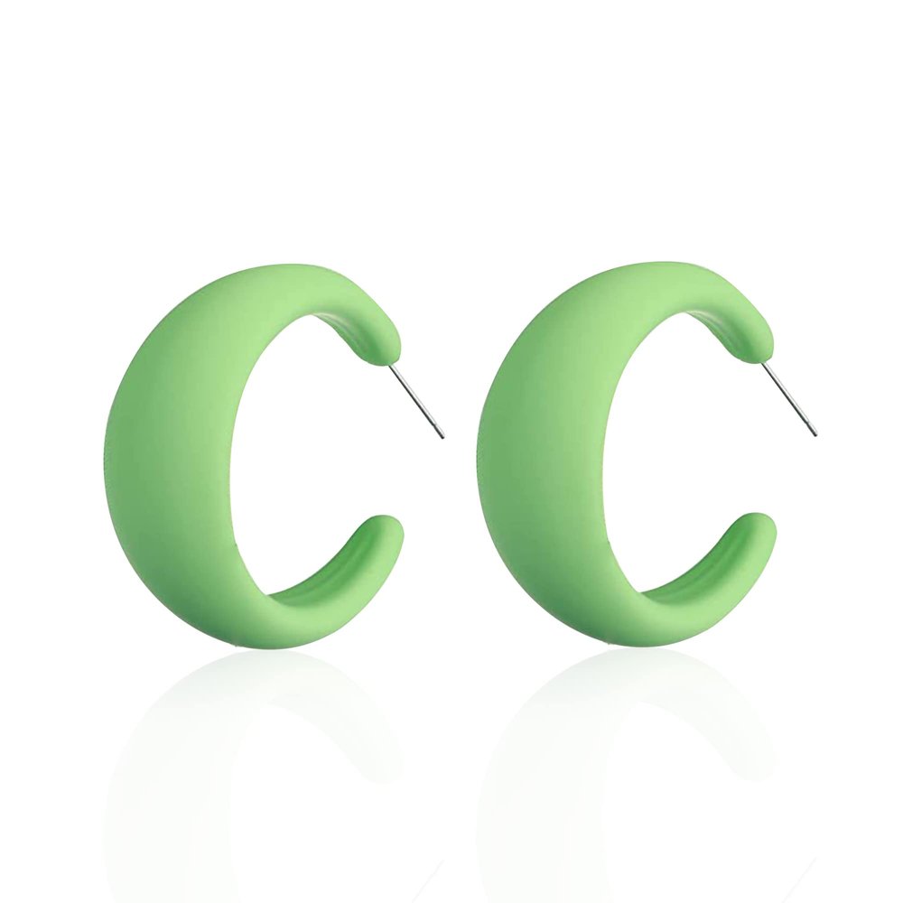 Acrylic Resin Hoop Earrings - 70s 80s Colorful C Shape Trendy Chunky Cute Candy Earrings - Light Green