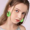 Acrylic Resin Hoop Earrings - 70s 80s Colorful C Shape Trendy Chunky Cute Candy Earrings - Light Green view 3