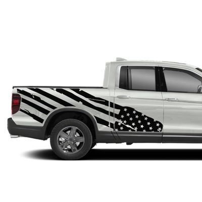 Side Big US Flag Graphic Stickers Decals Compatible with Honda Ridgeline (Black)