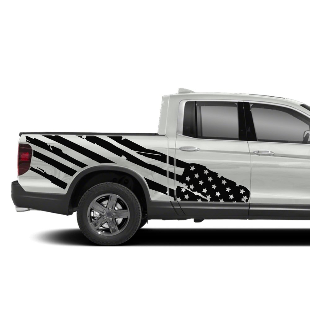Side Big US Flag Graphic Stickers Decals Compatible with Honda Ridgeline (Black)