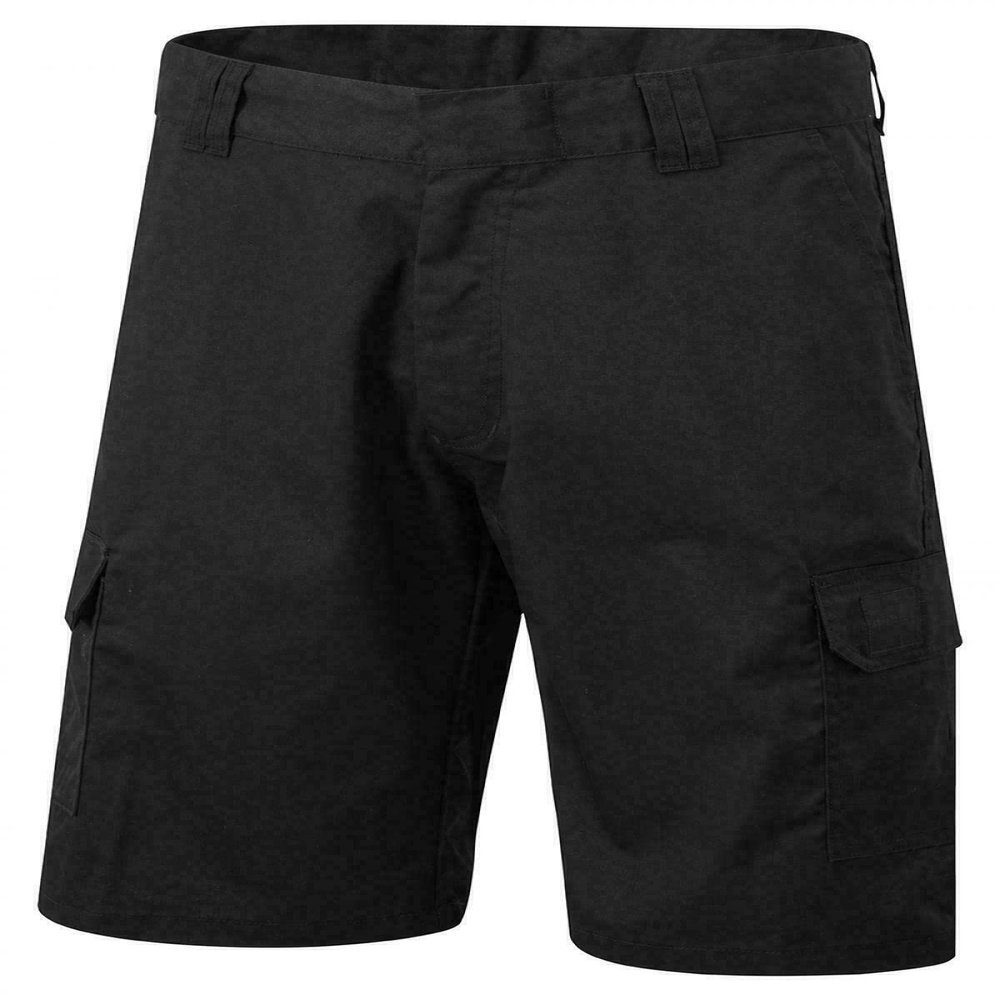 DIGITALSPOT Mens Flat Front Workwear Cargo Shorts Adults Plain Pocketed Combat Short Pants Black