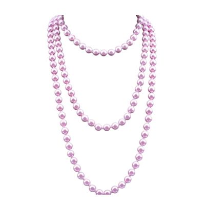 1920s Pearls Necklace Long Fake Pearls Necklace Retro Vintage Imitation Pearls Layered Necklace Pearl Strand Costume Jewelry for Women -Pink