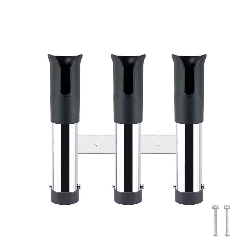 CUREOL 3 Tubes Link Slotted Rod Holders Boat Fishing Rod Rack Holder Portable Pole Tube Mount Bracket Socket Rack Accessories (Color : Silicone Band Black A)