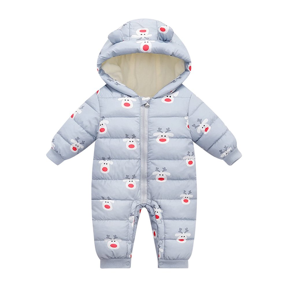 Warm Down Romper Coat Padded Jacket Girls Snow Hooded Baby Infant Outwear Jumpsuit Boys Snowsuit (Grey, 6-12 Months)