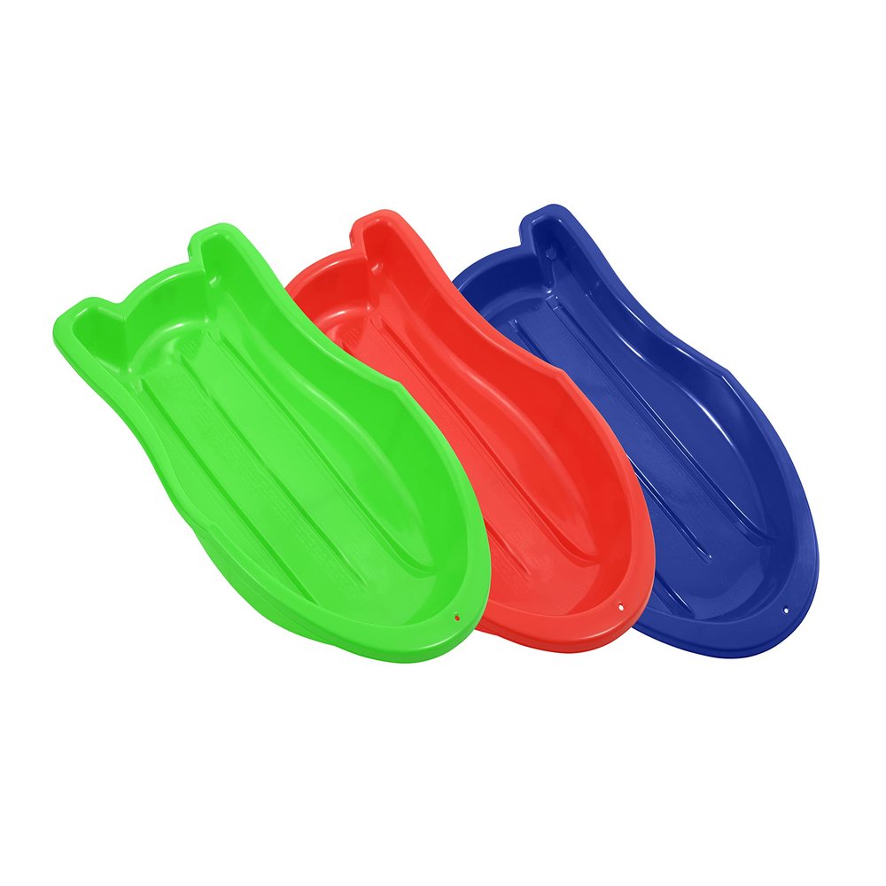 Superio Toboggan Snow Sled- 37 Plastic Slider for Kids and Adults- Heavy Duty Sled for 1 Rider with Pull Ropes for Downhill Sledding, Winter Outdoor Sports, (Red, Blue, Green)