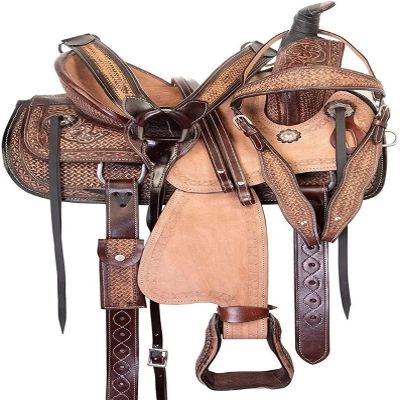 New Premium Leather Cowboy Western Roping Horse Saddle Tack Set Pony Kids Adult 10" 11" 12" 13" 14" 15" 16" 17" Headstall Reins Breast Plate (11 Inches)