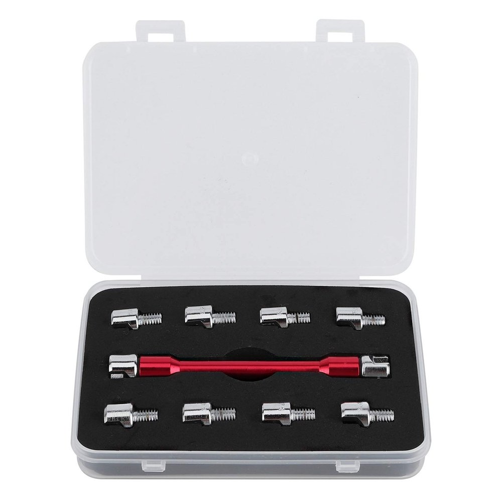 Motorcycle Spoke Wrench, Universal Motorbike Wheel Spoke Wrench CNC Spanner Kit Tire Repair Tool with Storage Box for Motorcycle Motorbike Dirt Bike(C (red))