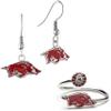 Arkansas Razorbacks Gifts for Women - Razorback Dangle Earrings and Matching Crystal Ring Set - Hypoallergenic Stainless Steel Jewelry for Women - Arkansas Womens Apparel and Razorback Gifts view 1