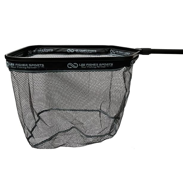 Lee Fisher Sports-Floating Landing net 18"x22" Hoop, 14" Deep, 18" Handle for Steelhead, Salmon, Fly, Kayak, Bass, Trout Fishing, Rubber Coated Net, Compact & Foldable