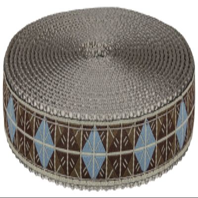 Country Brook Design - Blue & Brown Diamond Ribbon on Silver Nylon Webbing Closeout (3/4 Inch, 5 Yards)