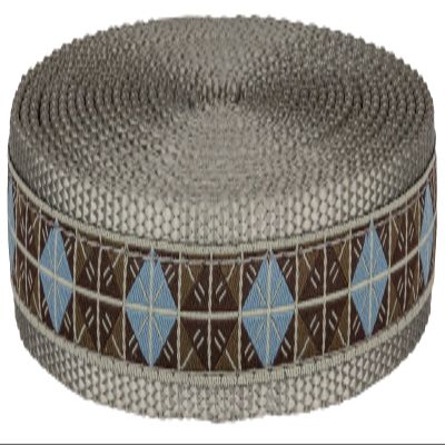 Blue & Brown Diamond Ribbon on Silver Nylon Webbing Closeout (1 Inch, 10 Yards)