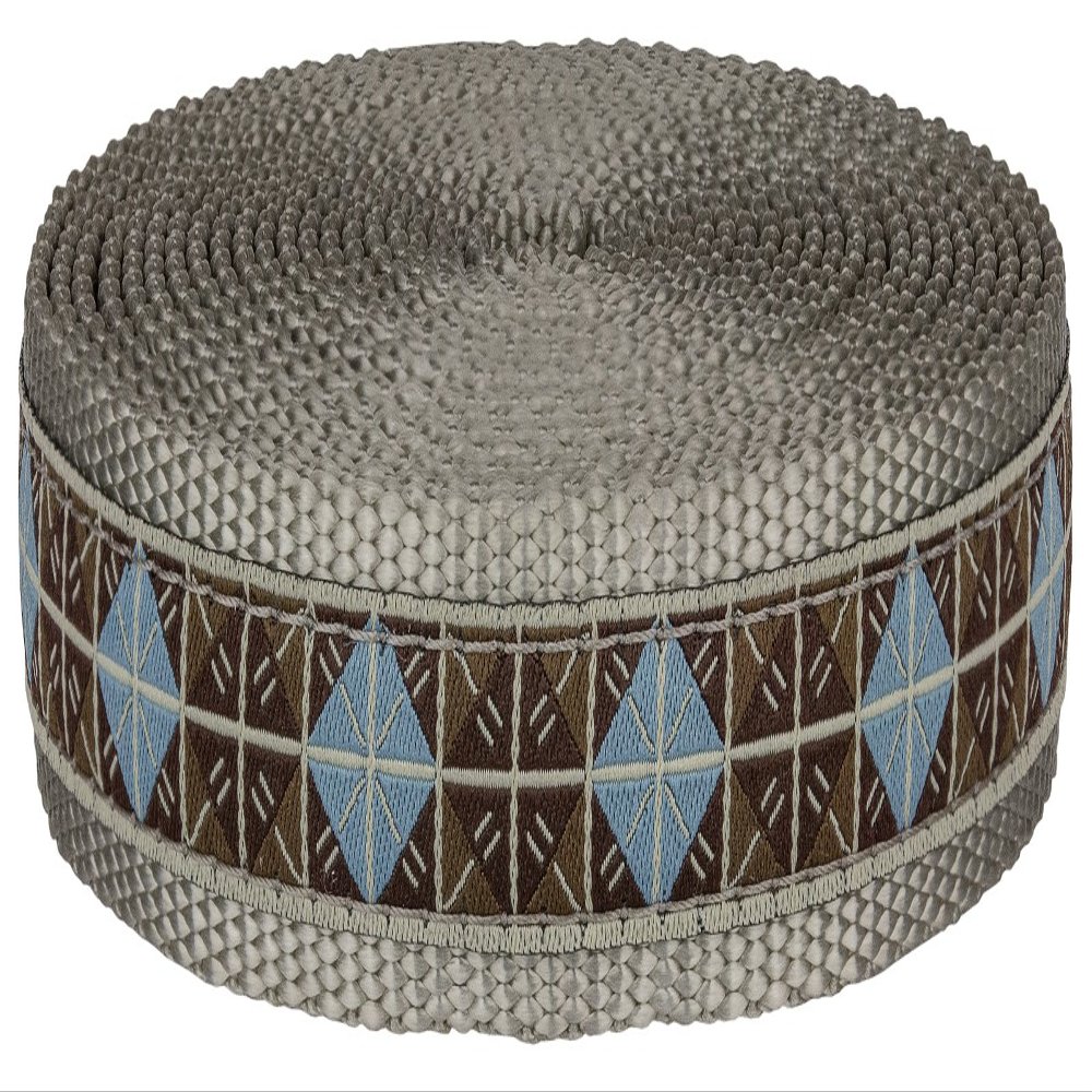 Blue & Brown Diamond Ribbon on Silver Nylon Webbing Closeout (1 Inch, 10 Yards)