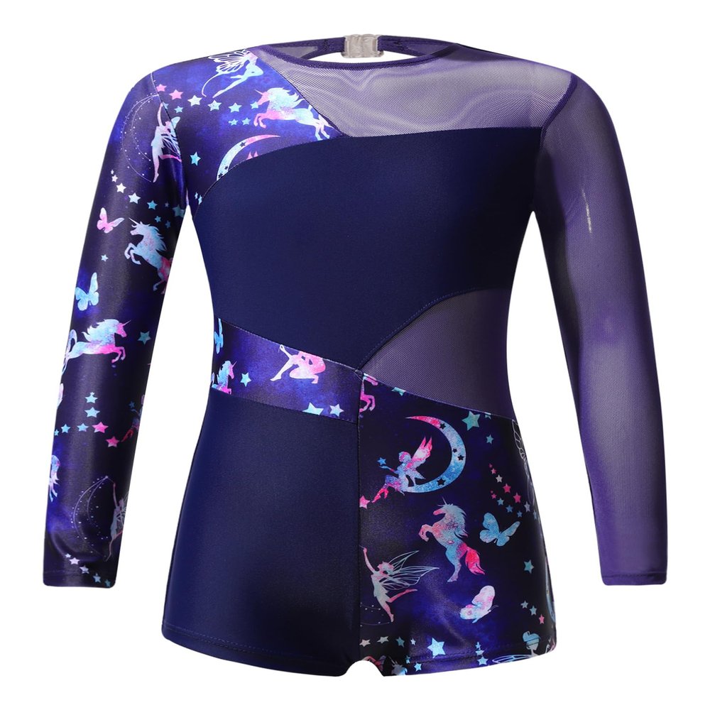 Sxiwei Kids Girls Long Sleeve Gymnastics Leotard Ballet Dance Bodysuit Boyleg Short Unitard Biketard Navy Blue 10 Years