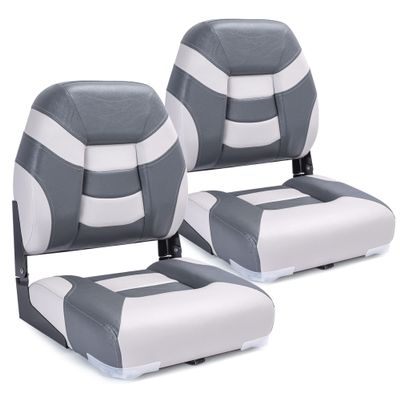 SUNDGORA Premium Marine Low Back Folding Boat Seat,Stainless Steel Screws Included,Light Grey/Charcoal(2 Seats)
