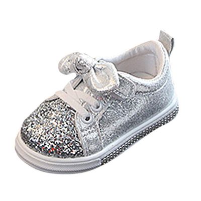 Boys Sequins Shoes Baby Girls Children Crystal Bling Sport Bowknot Baby Shoes Run Shoes for Baby Girls (Silver, 3-3.5 Years)