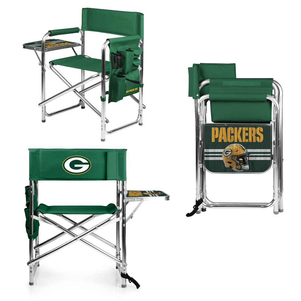 PICNIC TIME NFL Green Bay Packers Sports Chair with Side Table, Beach Chair, Camp Chair for Adults