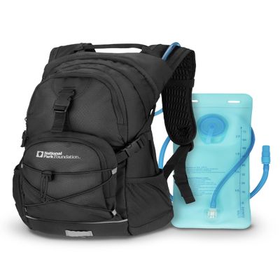 National Park Foundation 18L Hydration Backpack with 2 Liter Hydro Water Bladder Bag, Lightweight Daypack for Cycling, Hiking, Running, Climbing, for Men Women Kids (Black)
