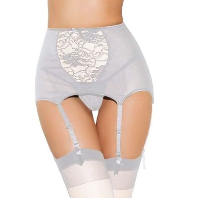 ROWAGY Women High Waisted Garter Belt Sexy Hollow-Out Mesh Thong Lingerie Elastic Suspender Belt For Thigh High Stockings