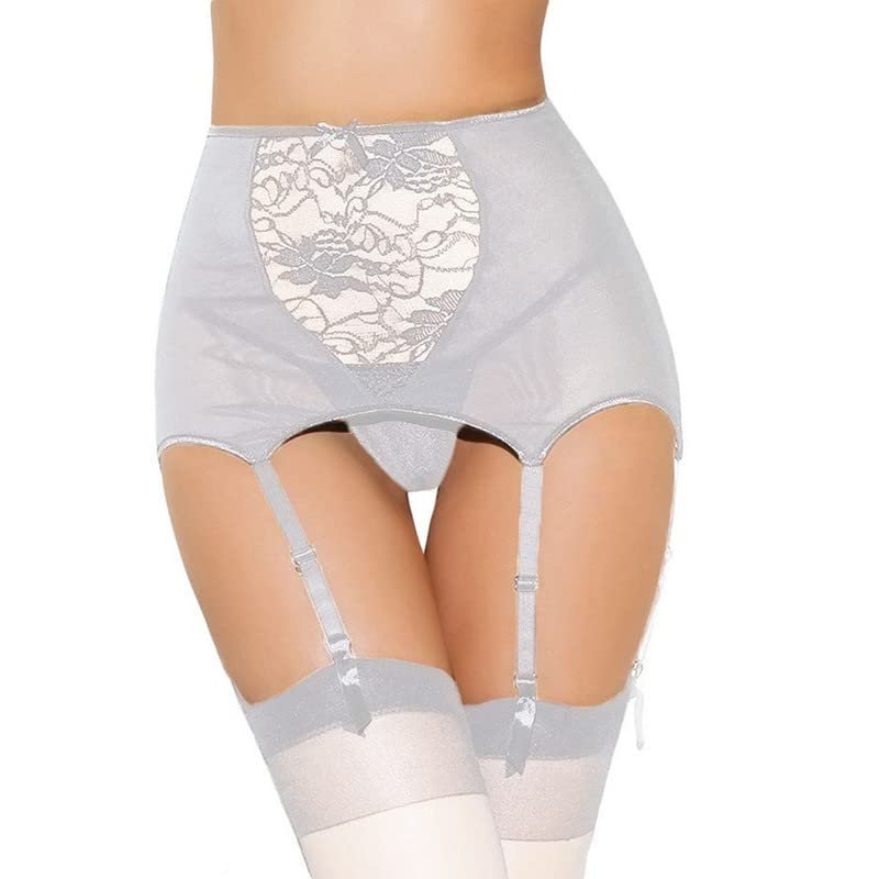 ROWAGY Women High Waisted Garter Belt Sexy Hollow-Out Mesh Thong Lingerie Elastic Suspender Belt For Thigh High Stockings