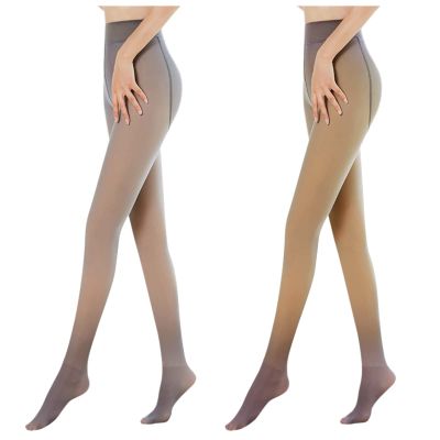 2PCS Womens Winter Tights Fleece Lined Warm Leggings Thick Thermal Velvet Tights Fake Translucent Slim Stretch Pantyhose (Grey+Coffee, 200g(with velvet))