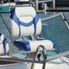 SUNDGORA Premium Marine Low Back Folding Boat Seat,Stainless Steel Screws Included,White/Pacific Blue(2 Seats) view 2