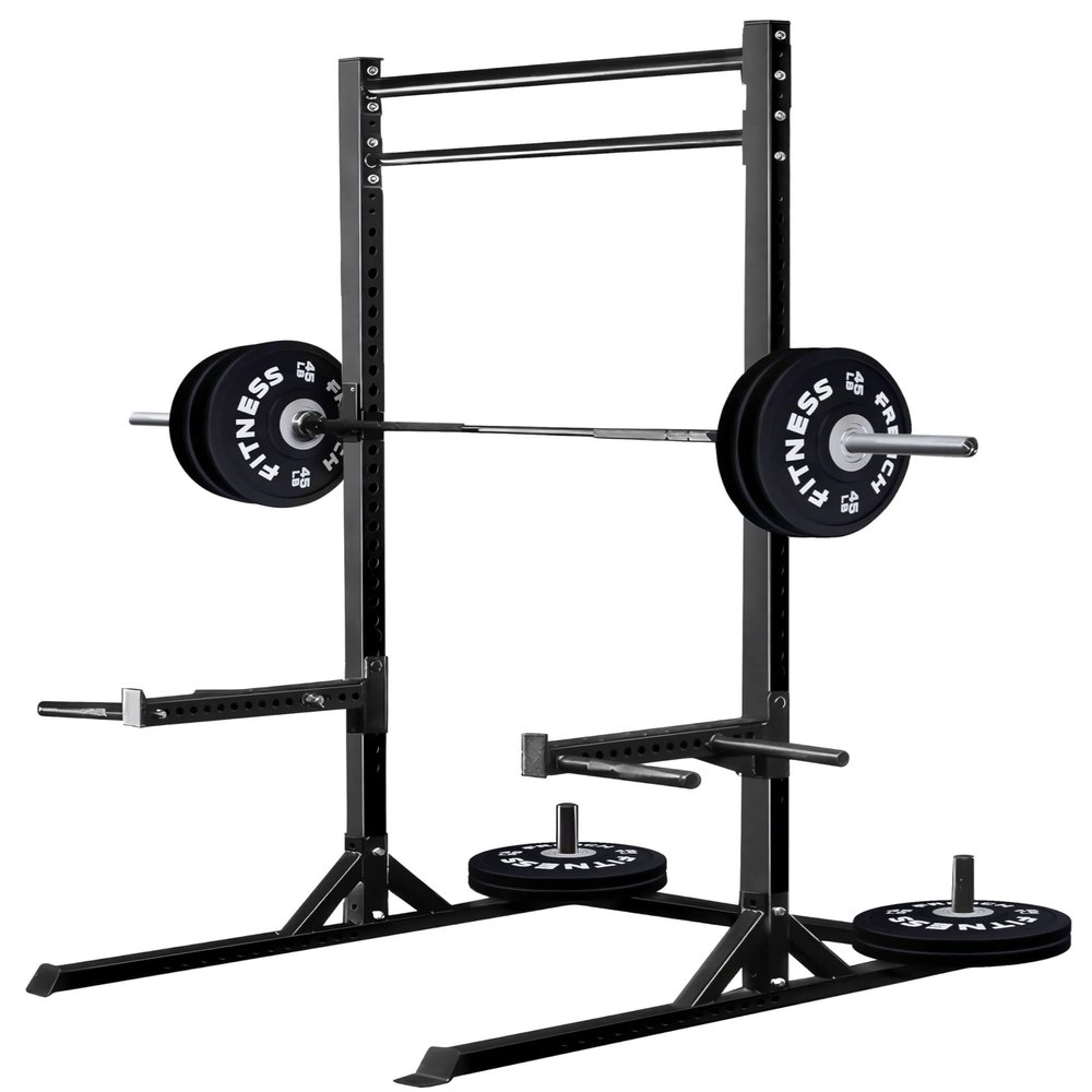 French Fitness R6 Cross Training Squat Stand  Heavy-Duty Steel Frame, Pull-Up Bar, Barbell Hooks, 880 lb Capacity, Multi-Function Rack for Home, Office, and Gym Workouts