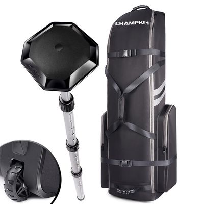 CHAMPKEY Premium Soft-Padded Golf Travel Bags for Airlines - Travel Golf Gags for Airlines with Premium Oxford Fabric and Oversized Wheels(Black Bag with Pole)