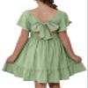 blibean Girls Summer Tie Back Dress Tween Kids Casual Boho Cold Shoulder Cute Dresses Ruffle Beach Clothing Short Sleeve Tulle Vestidos Nias Size 10-11 Years Old Olive Green view 1