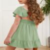 blibean Girls Summer Tie Back Dress Tween Kids Casual Boho Cold Shoulder Cute Dresses Ruffle Beach Clothing Short Sleeve Tulle Vestidos Nias Size 10-11 Years Old Olive Green view 3