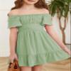 blibean Girls Summer Tie Back Dress Tween Kids Casual Boho Cold Shoulder Cute Dresses Ruffle Beach Clothing Short Sleeve Tulle Vestidos Nias Size 10-11 Years Old Olive Green view 4